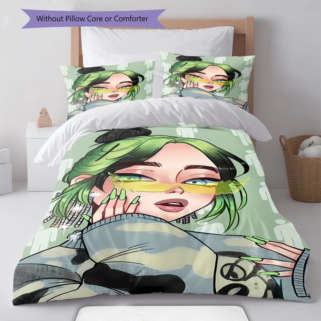 Billie Eilish Pattern Bedding,Quilt Set Quilt Cover Pillowcase Home Birthday Gift (1 * Duvet Cover + 2 * Pillowcase, Without Core)