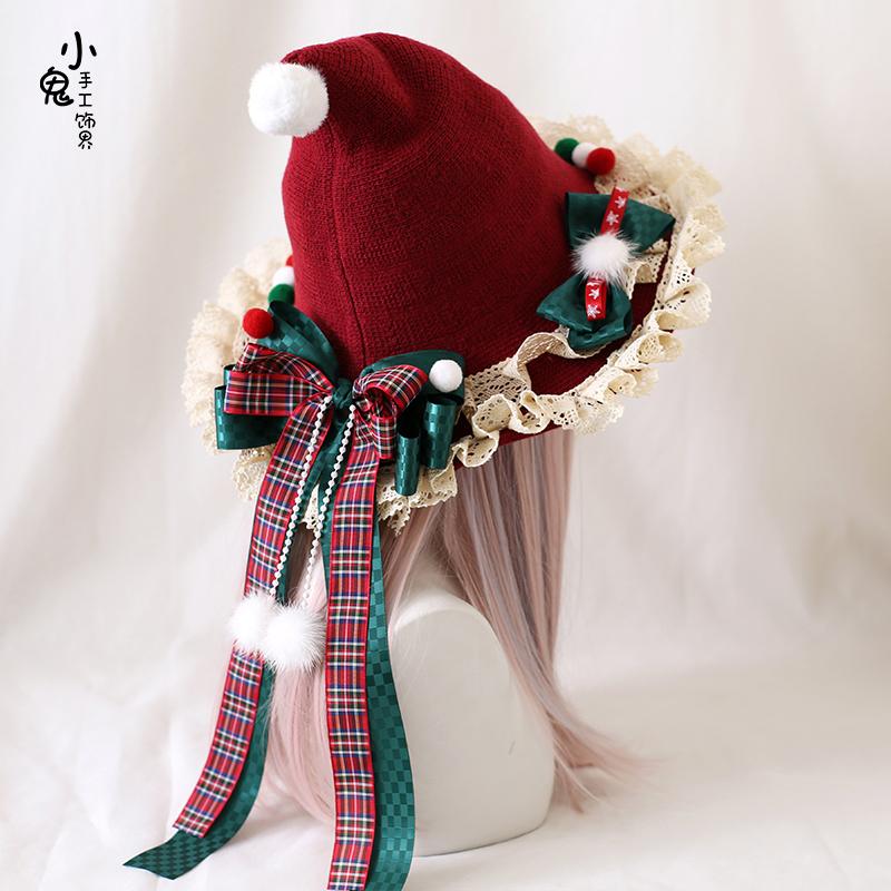 Lolita Christmas Bow Plush Lace Witch Hat Cute Women's Hats Original Christmas Witch Hat
