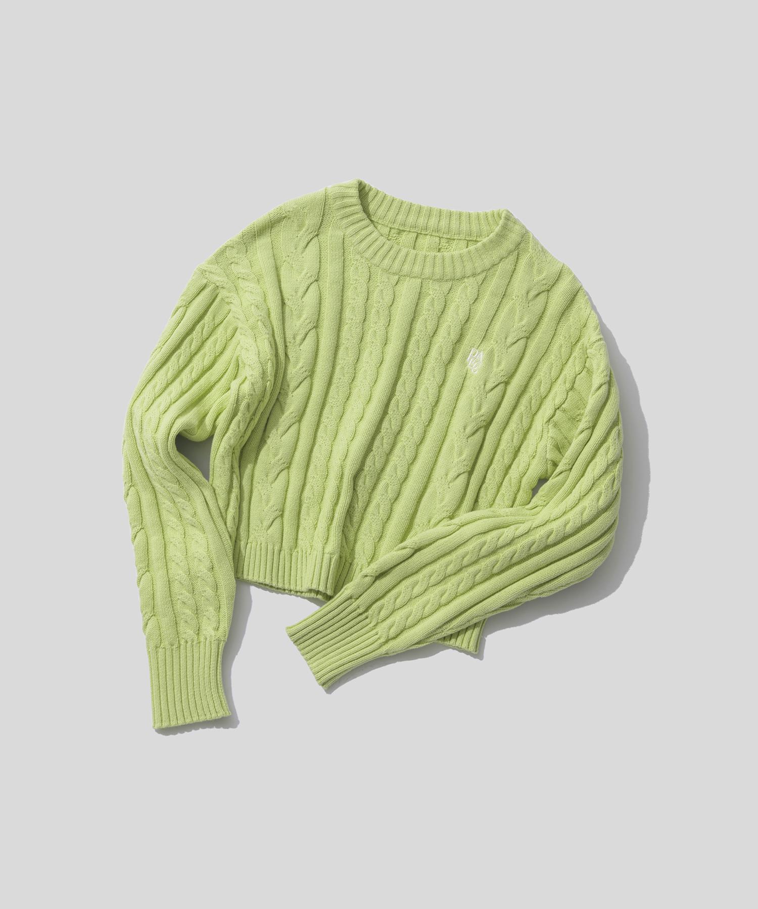 Plack Woman Cable Crop Knit Light Green O/S/Free