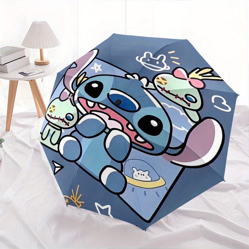 Stitch,Cute Fully automatic themed umbrella - 8 ribs durable iron frame, tri-fold compact design, perfect as a gift, travel umbrella, unisex