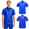 Men‘s Waterproof Button Front Shirt Short Sleeve Wet Look T-Shirt for Rainy Days Beach Club Camping Fishing