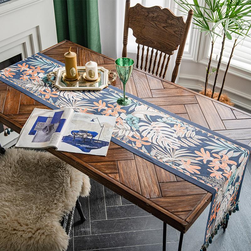 Vintage Luxe Chinese Modern Style Fabric Table Runner Rectangular Dining Room Decorative Cloth