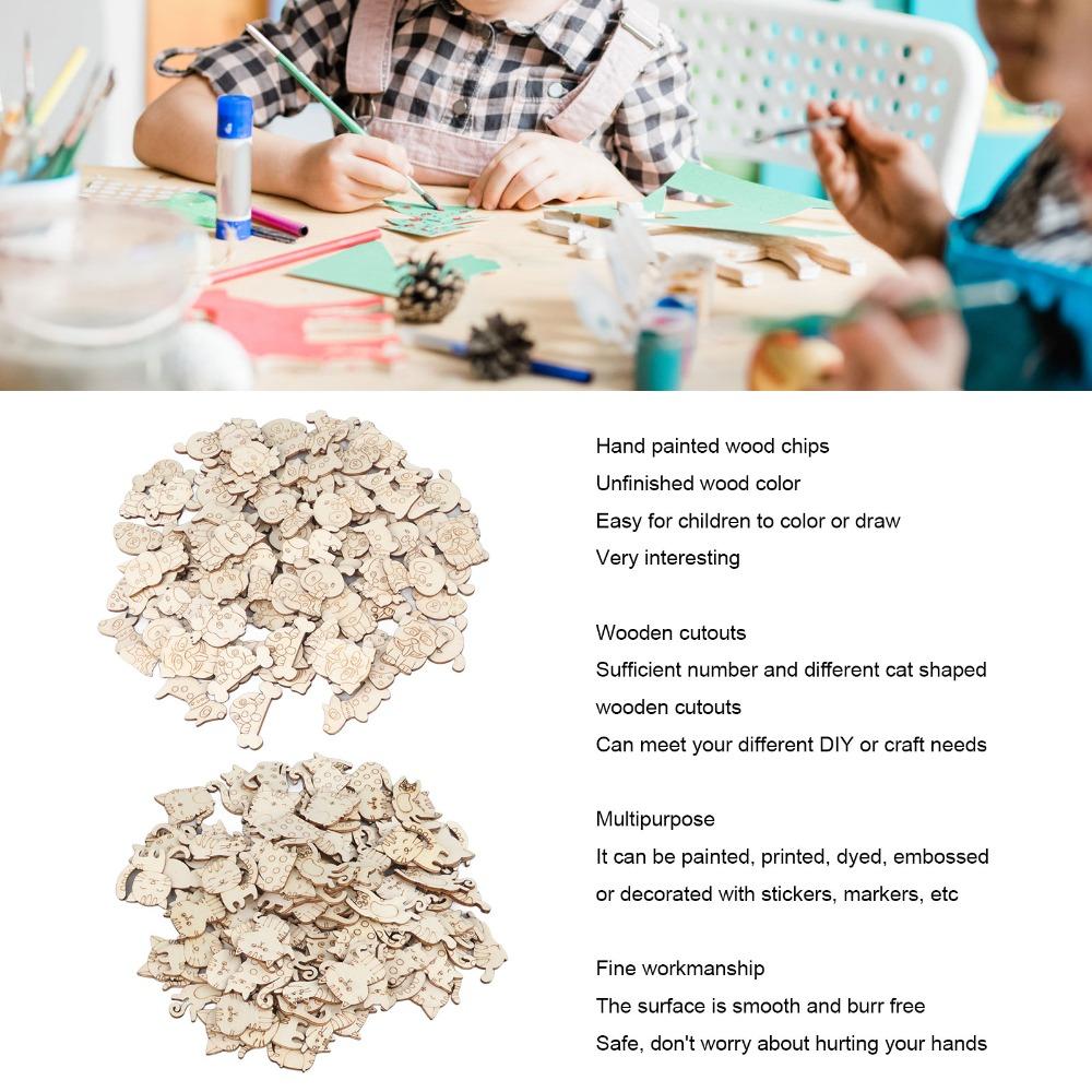 200pcs DIY Craft Unfinished Wooden Animal Chips Mixed Pet Themed Cat Dog Empty Wooden Ornaments Smooth Edges