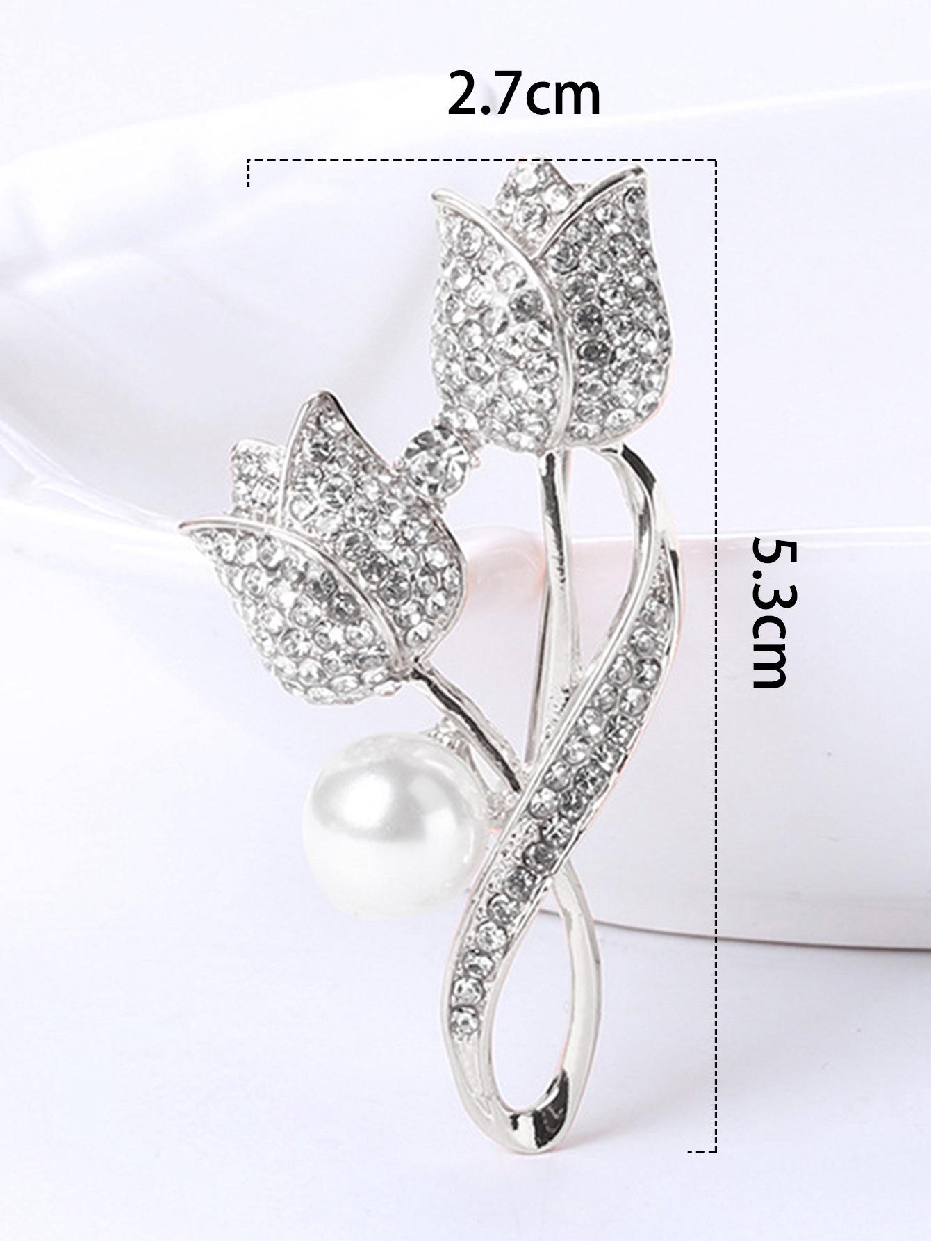 

Брошь в европейском и американском стиле с жемчугом, стразами и розой