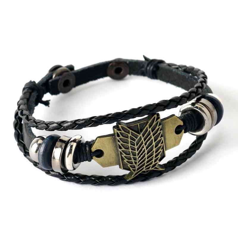 Attack On Titan Survey Corps Logo Leather Braided Bracelet for Men - Anime Accessories for Hand Jewelry.