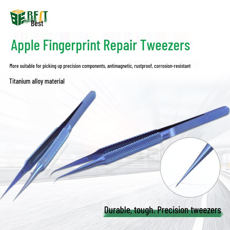 Blue Fingerprint Anti-Magnetic Titanium Alloy Tweezers 0.15mm, Fine Point for Mobile Phone Repair and Microscope Use