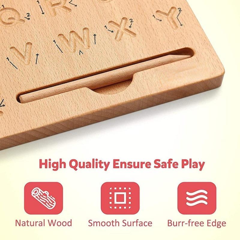 Wooden Alphabet Tracing Board,Wood Letter Practicing Board,Double-Sided Boards for Toddlers and Preschool Gifts for Kids