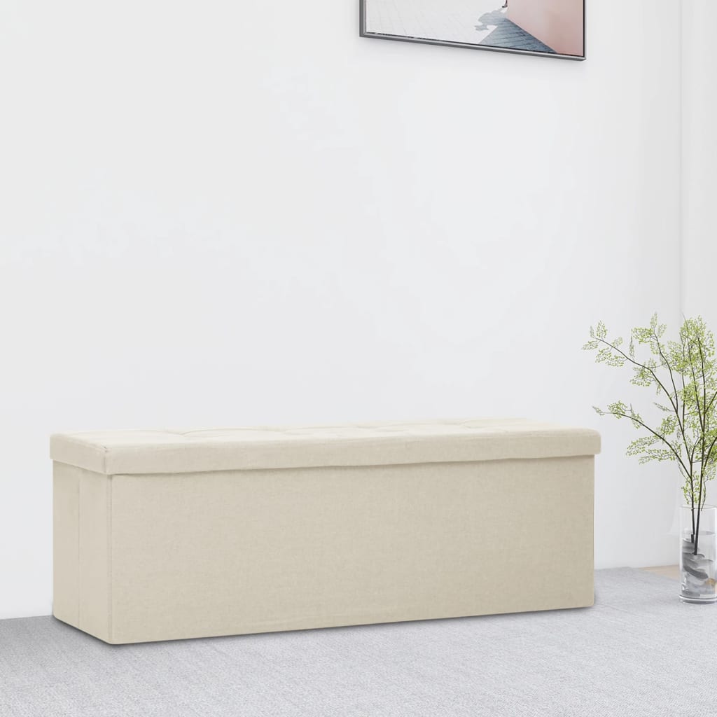 Foldable Storage Bench Cream White Linen Look