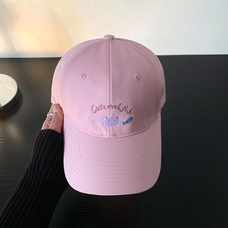 Adorable Cat Embroidered Baseball Cap Stylish Korean Version Wide Brim Adjustable Hat For Women
