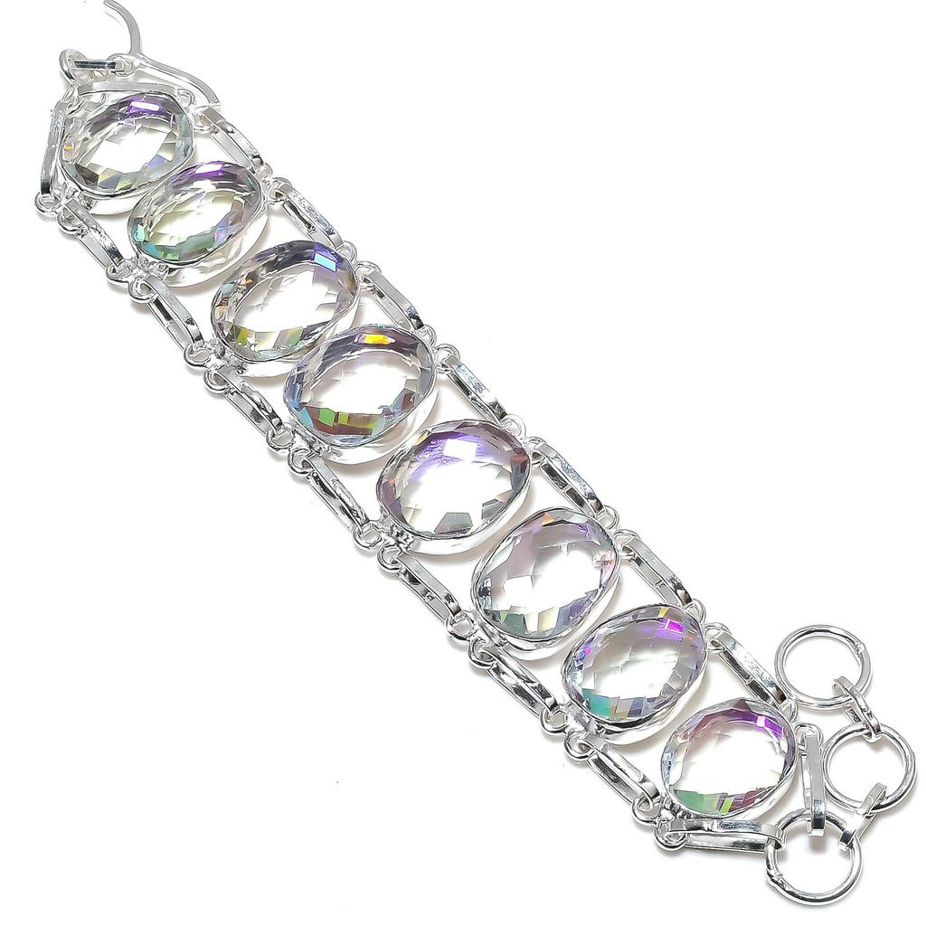 Mystic Rainbow Topaz Bracelet Mystic Rainbow Topaz Gemstone Handmade 925 Sterling Silver Bracelet Mystic Unisex Bohemian Bracelet For Gift