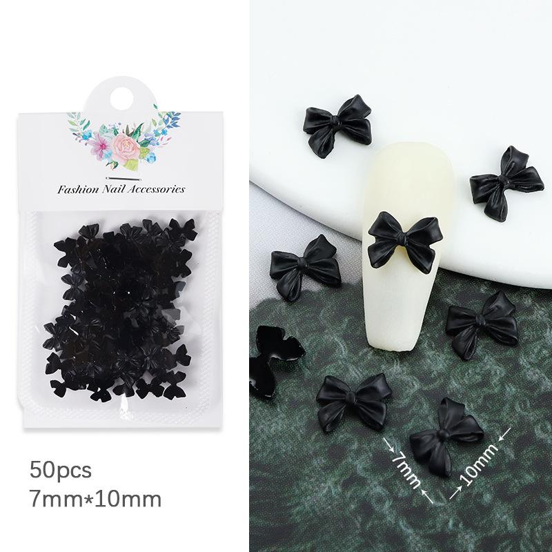 50pcs/lot Black White Bowknot Nail Art Charm Decorations 3D Nail Ornament Jewelry Classic Manicure DIY Resin Accessories