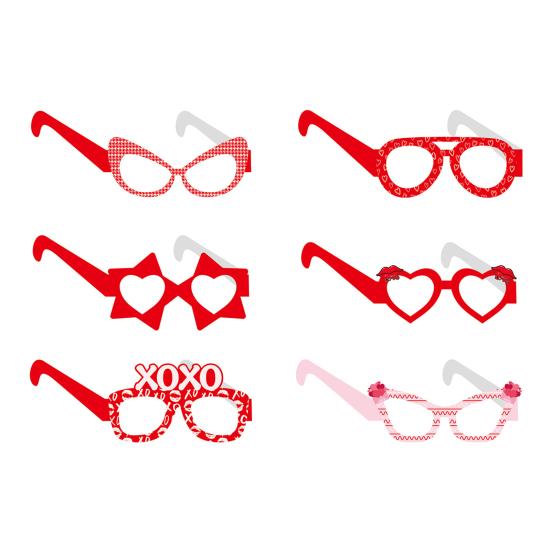 6 Pcs Cute Valentine's Day Glasses Red Pink Love Heart Paper Glasses Dress Up Photo Booth Props for Birthday Valentine's Day Party Supplies