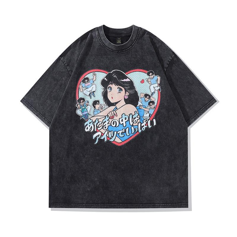 Harajuku Y2K Street Tide Brand Oversize Washed Old Short-Sleeved T-Shirt Men'S And Women'S Retro Half-Sleeved Bottoming Shirt