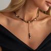 Salircon Vintage CCB Plastic Beaded Pendant Choker Necklace for Women Gothic Style Y-Shaped Tassel Necklace Party Jewelry Gifts