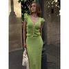 Completo gonna in maglia 2026 estate nuovo stile elegante scollo a V manica corta a volant top gonna lunga set
