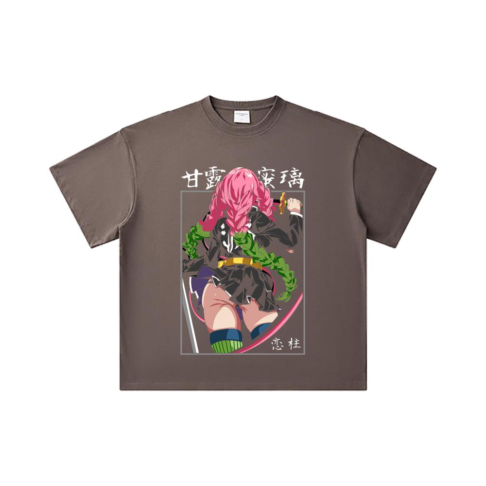 260 GSM Double Yarn 32 Count 100% Cotton Demon Slayer V75 Mitsuri Print Unisex Heavy Cotton T Shirt