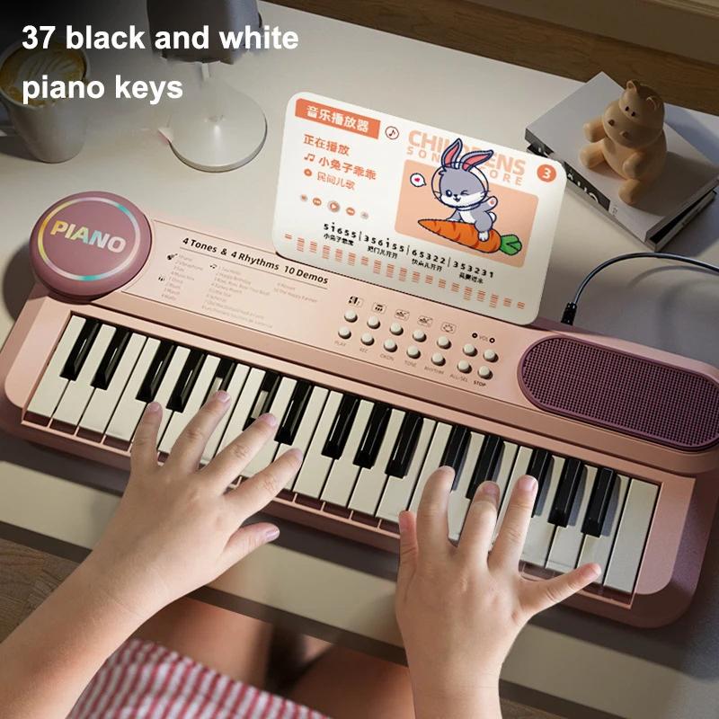 37 Tuşlu Çocuk Piyano Klavyesi Mikrofonlu Müzikal Oyuncak Müzik Notaları ile Erken Öğrenme Etkileşimli Oyun İçin 3-6 Yaş İçin En İyi Hediye