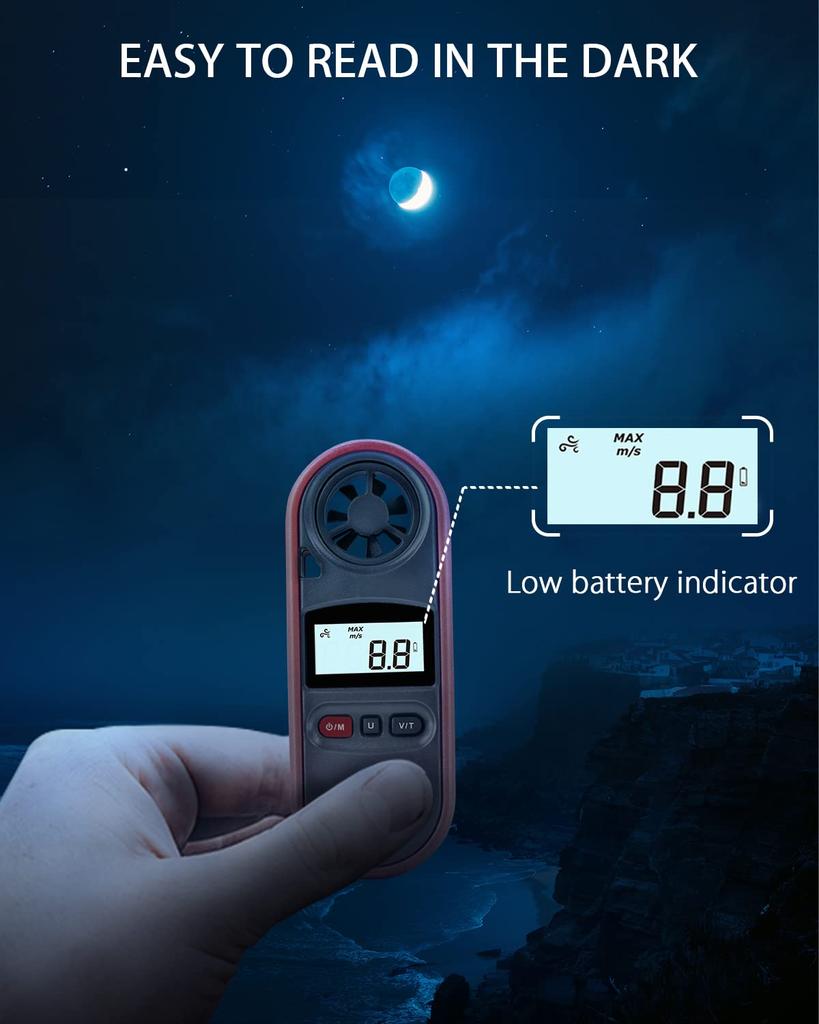 Wintact Handheld Anemometer, Waterproof, Mini Digital Anemometer Gauge, Pocket Airflow Tester, Wind Temperature Measurement -22°F to 100°F, for House,