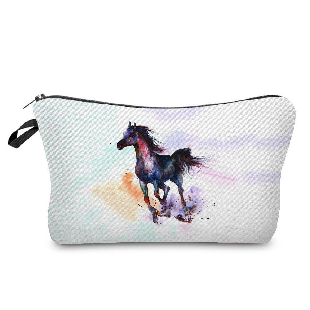 Women Colorful Horse Print Cosmetic Bag Toiletries Organize Travel Storage Case 6755