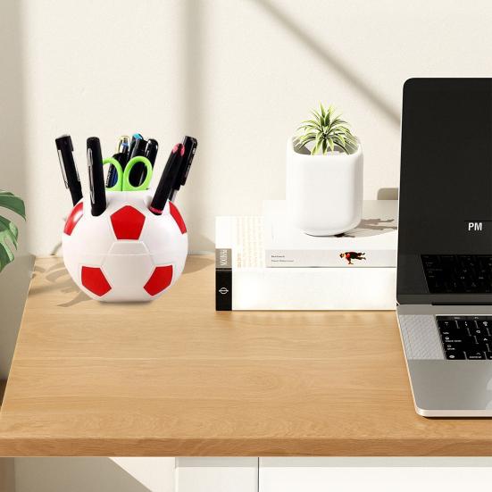 Soccer Ball Pen Holder Football Shape Plastic Storage Box Multifunctional Desktop Organizer for Pens Pencil Makeup Brushes Office Supplies