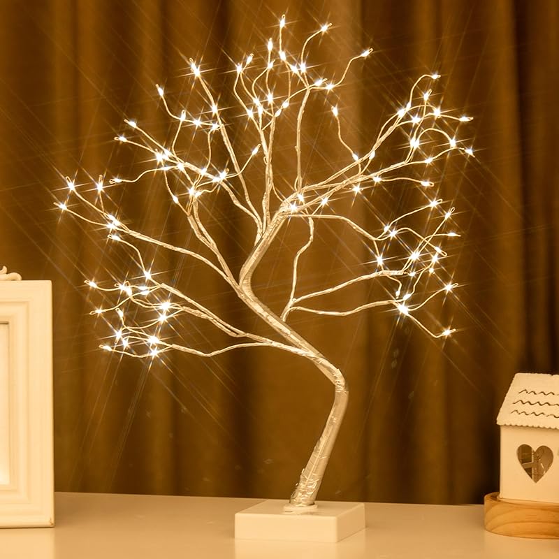 PEIDUO Artificial Tree for Easter Decorations, 2 FT Birch Tree with LED Lights, Warm White Fairy Lights Spirit Tree Lamp for Home Indoor Tabletop