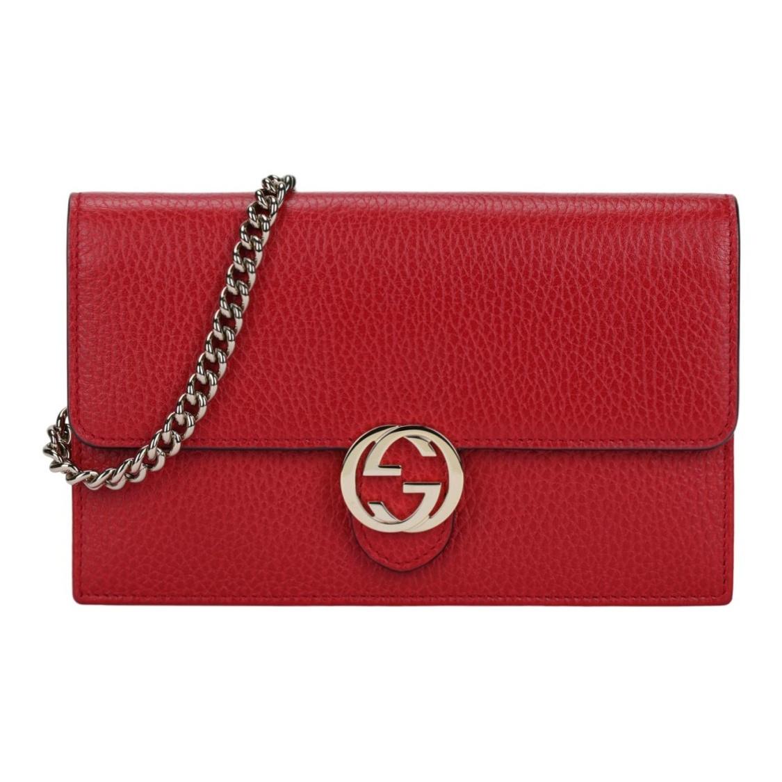 

GUCCI Сумка через плече з переплетеним логотипом Double G зі шкіри лічі для жінок Червона One Size-Basic Set (Bag+Dust Bag) червоний