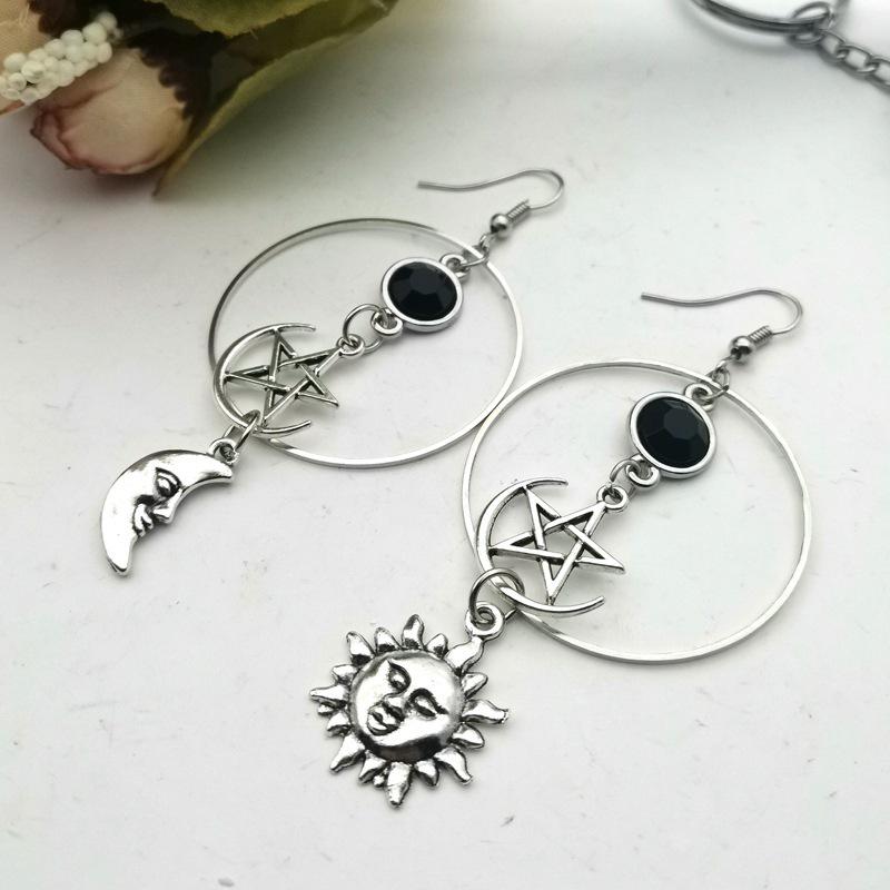 Retro Sun and Moon Bohemian Moonstone Earrings