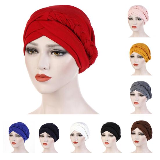 Modny Jednokolorowy Pleciony Muzułmański Turban Kapelusz Chemo Bandana Headwrap