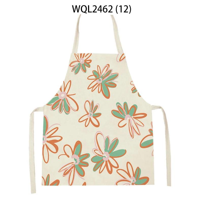 Women Flowers Print Linen Kitchen Apron Household Cleaning Apron Adult Children Cooking Baking Accessories Sleeveless Apron