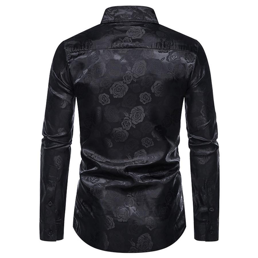 Men's Long Sleeve Fashionable Shirt Rose Print Casual Button Shirts Men Lapel Spring Formal Clothing