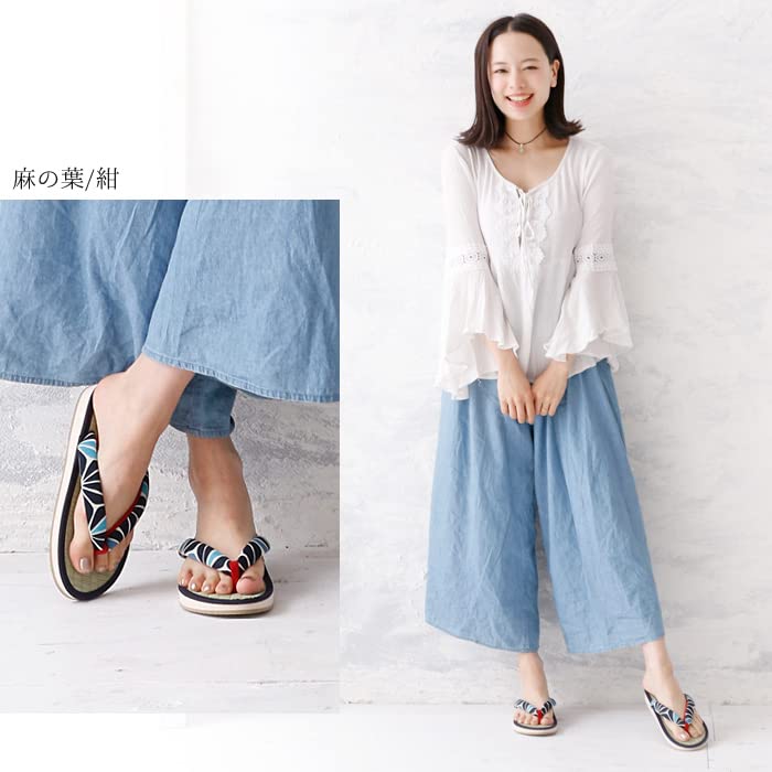 Takeharu Rush Grass Geta Made In Tatami Hemp Type A L Women's Sandals, Japan, Round, Style, Leaf/Navy, (14),