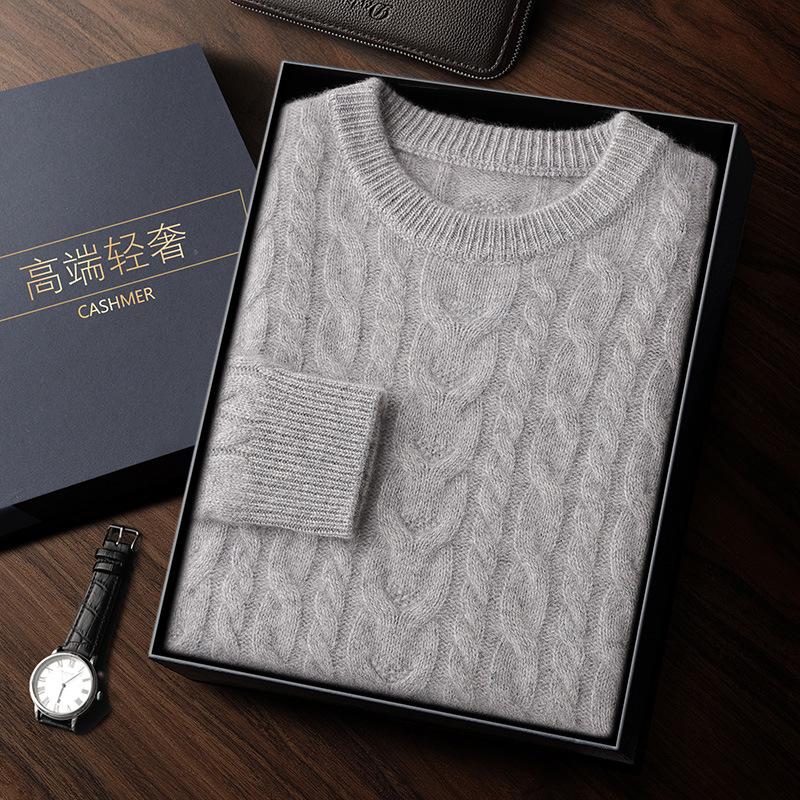 Men s Thick Cable Knit Cashmere Sweater - Warm, Loose-Fit, Round Neck, Autumn/Winter Collection M
