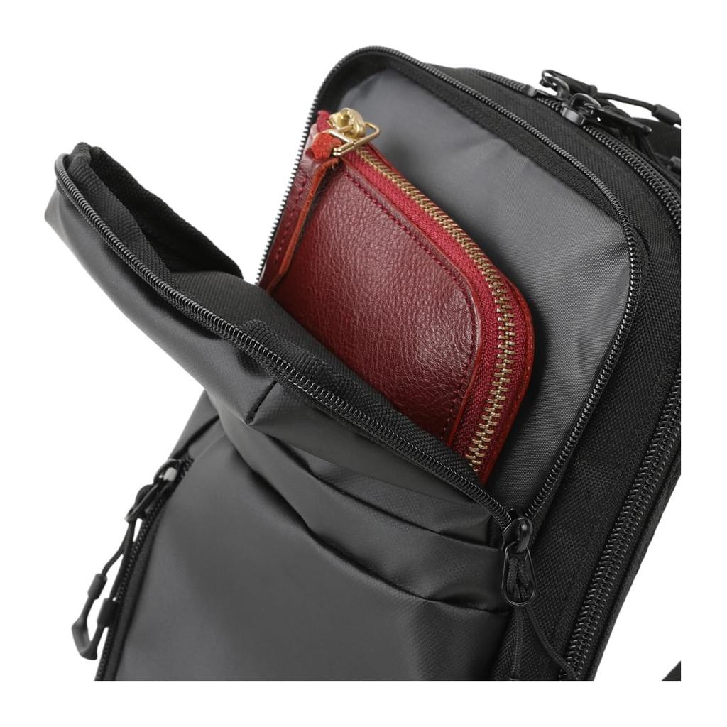 Bermas Men's Body Bag 60622 Sling Bag, Water-Repellent, One-Shoulder Bag, Size 10, Black