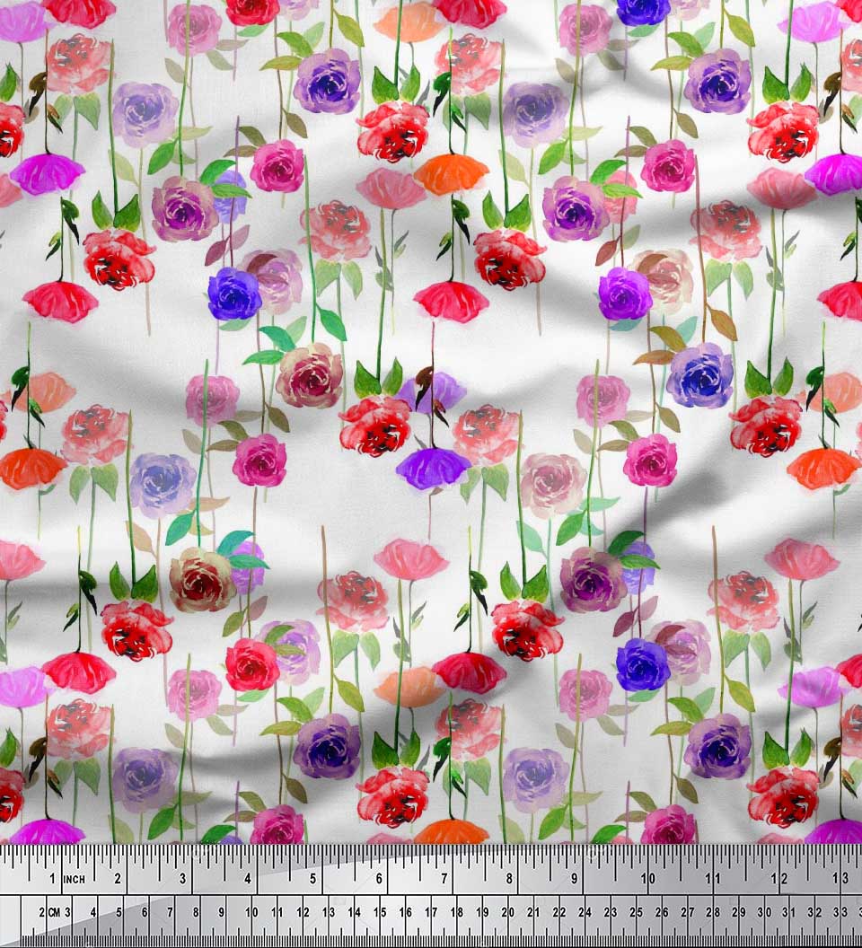 

Японська креп-атласна тканина Soimoi, принти на тканині з листям і трояндами, 42 дюйми 42 Inch Wide - Poly Crepe білий