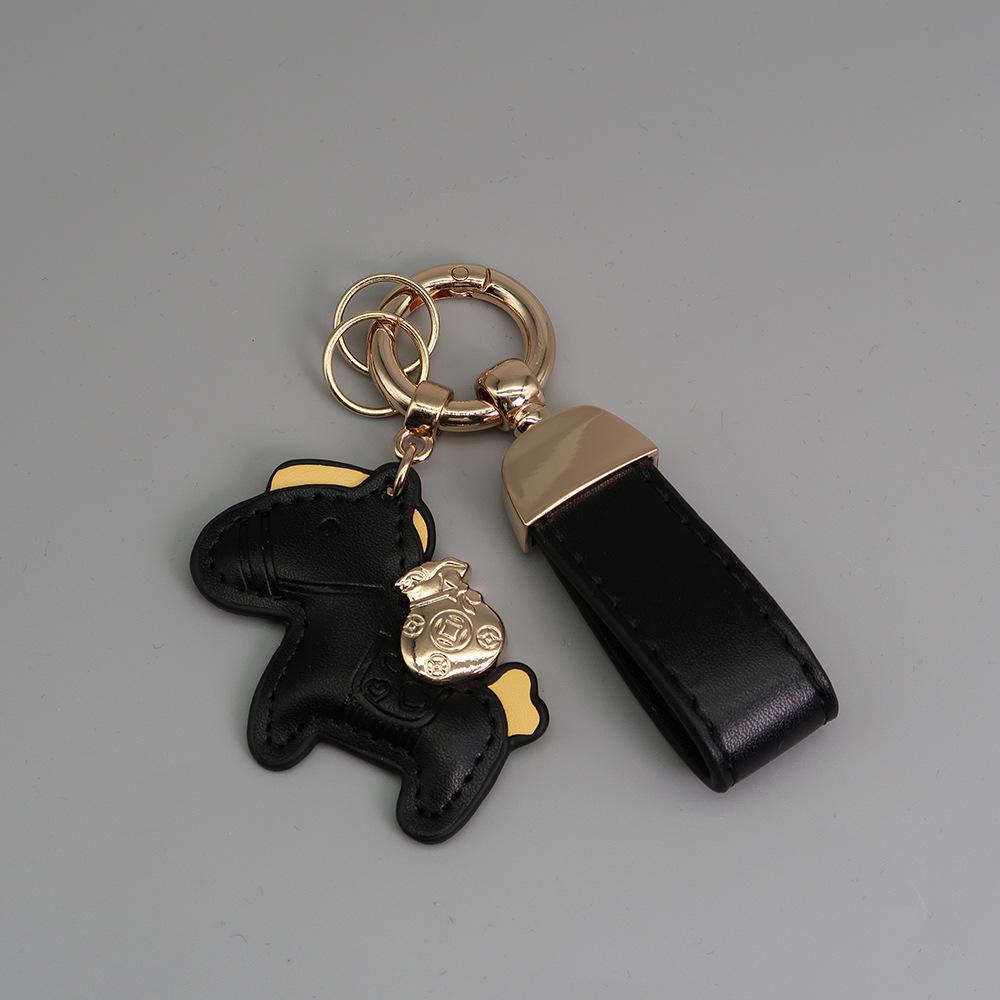 Instant Wealth Leather Keychain with Cartoon Pony Pendant for Couples – Trendy Bag and Car Accessory