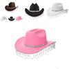 Pink Felt Cowboy Hat With Rhinestone Tassel Decoration For Allseason Sun Protection