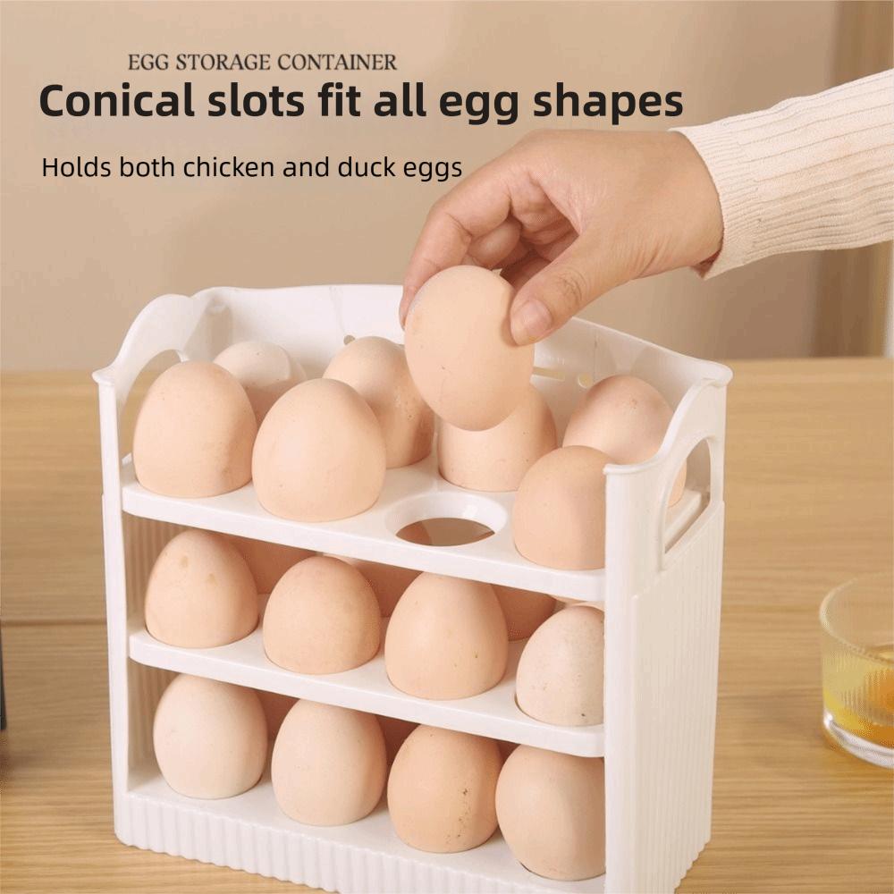 Selbstklappbarer Kühlschrank-Seitenwand-Eierhalter Dreischichtig mit Timer-Skala Eieraufbewahrungsbox Platzsparend Eierablage Küche