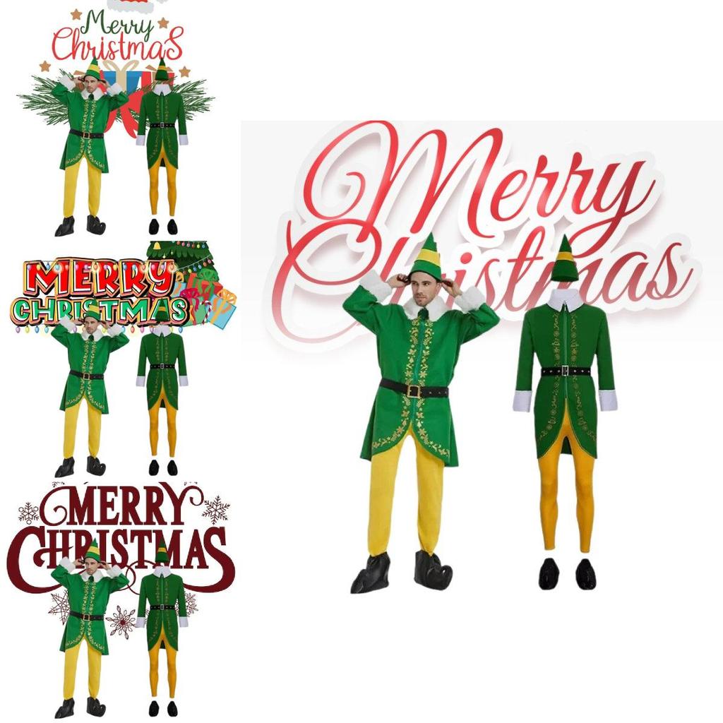 Unisex Christmas Elf Costume Set For Adults Soft Polyester And Camel Wool Fabric
