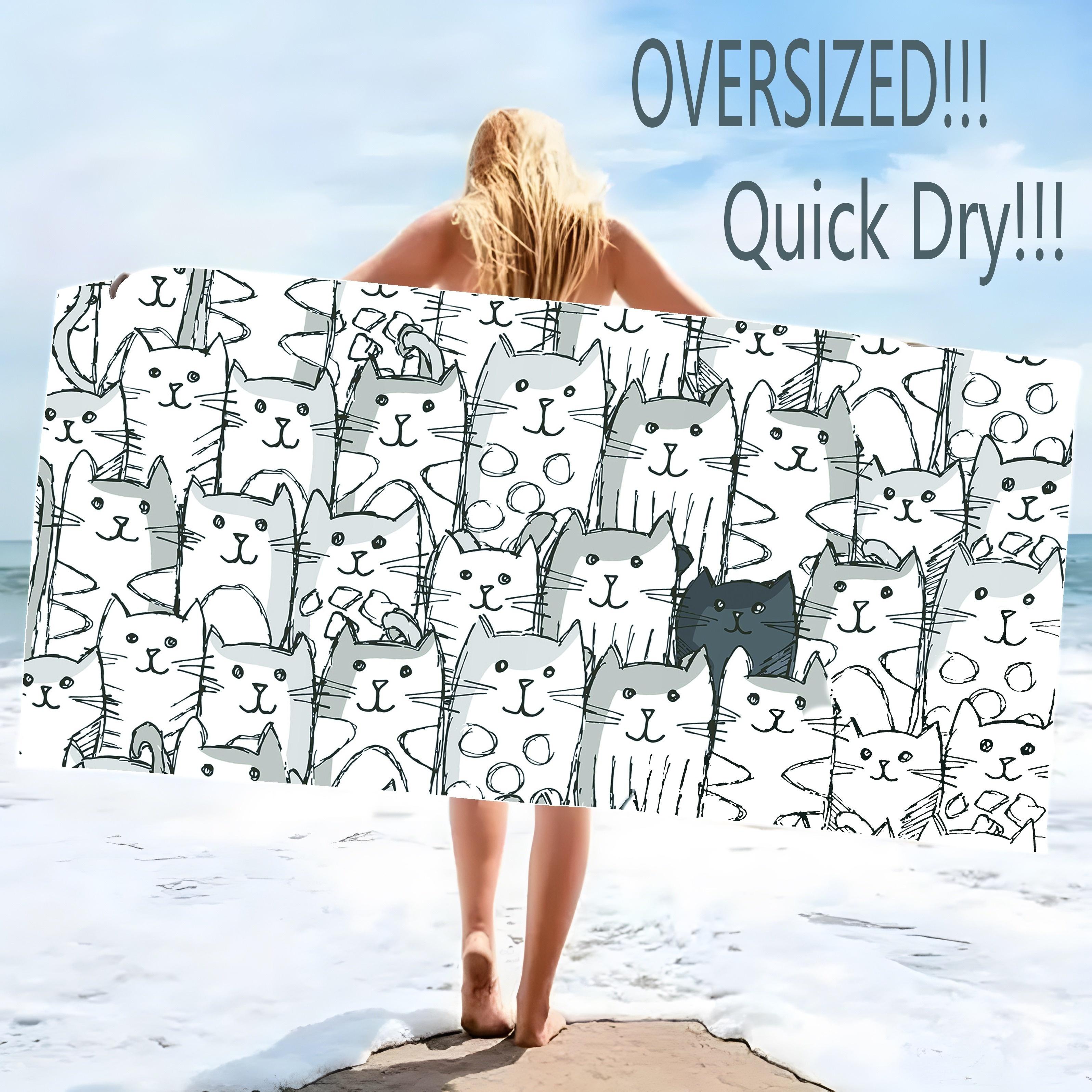 

Quick-drying cat pattern beach towel-anti-sand, highly absorbent polyester blend, perfect for sports and swimming bath towels W30*H60(CM)