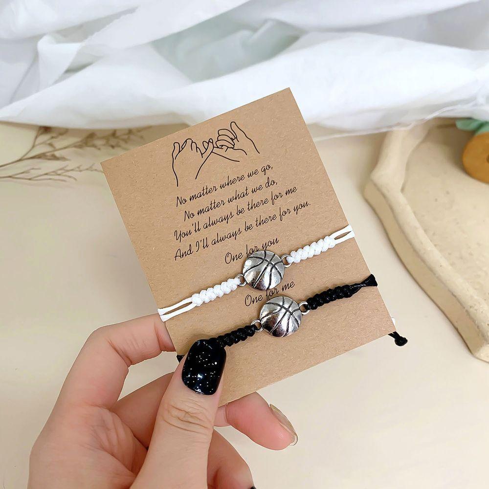 Wax Line Hand Woven Bracelet, Alloy, Football, Volleyball, Basketball, Rugby, Tennis, Hand Rope, Couple Souvenir Gift, Fashion, 2Pcs per Set