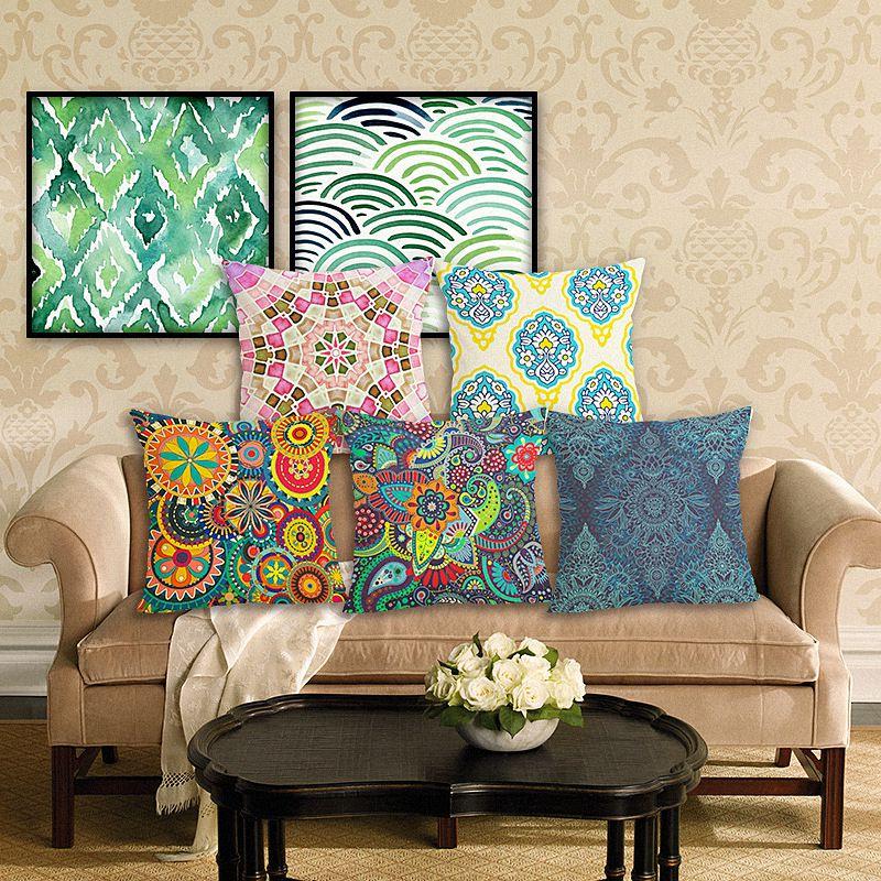 Premium Geometry Painting Pillow Case New Case 45*45 Cotton Linen Throw Pillows