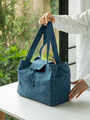 Qiaolin Portable Storage Bag Solid Color Travel Tea Cup Pot Organizer Outdoor Cloth Tote Bag