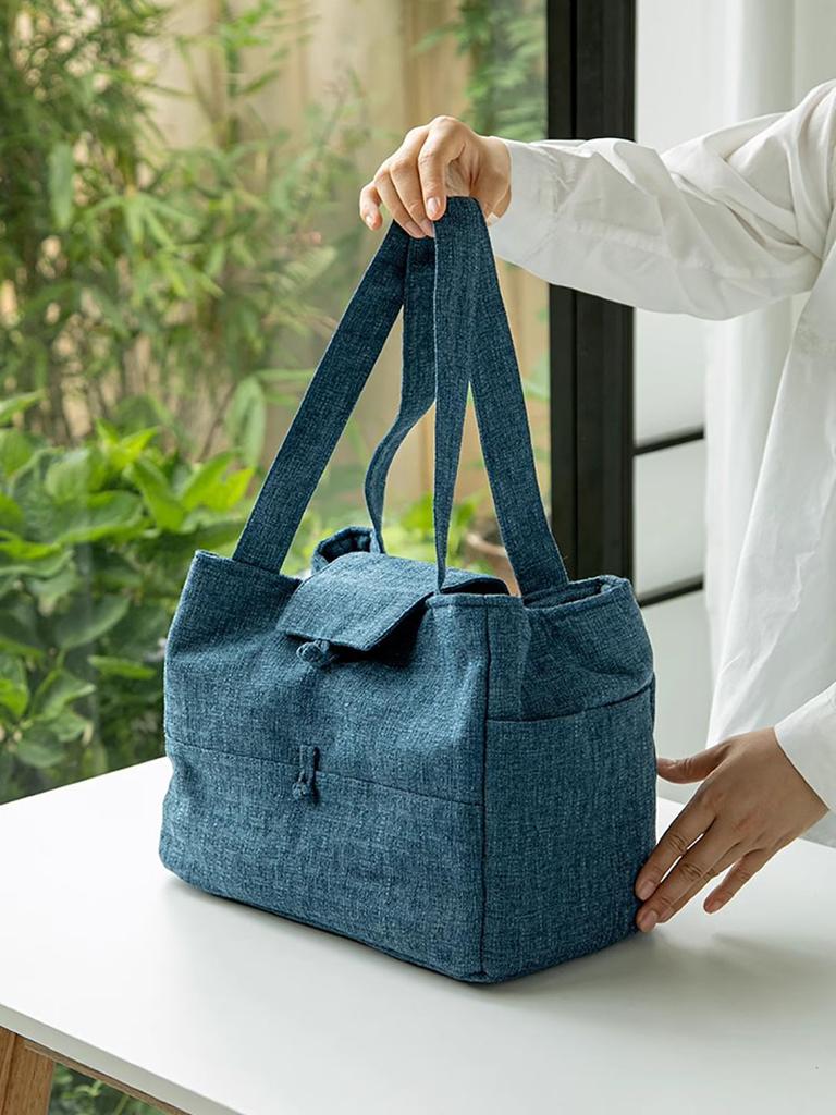 Qiaolin Portable Storage Bag Solid Color Travel Tea Cup Pot Organizer Outdoor Cloth Tote Bag