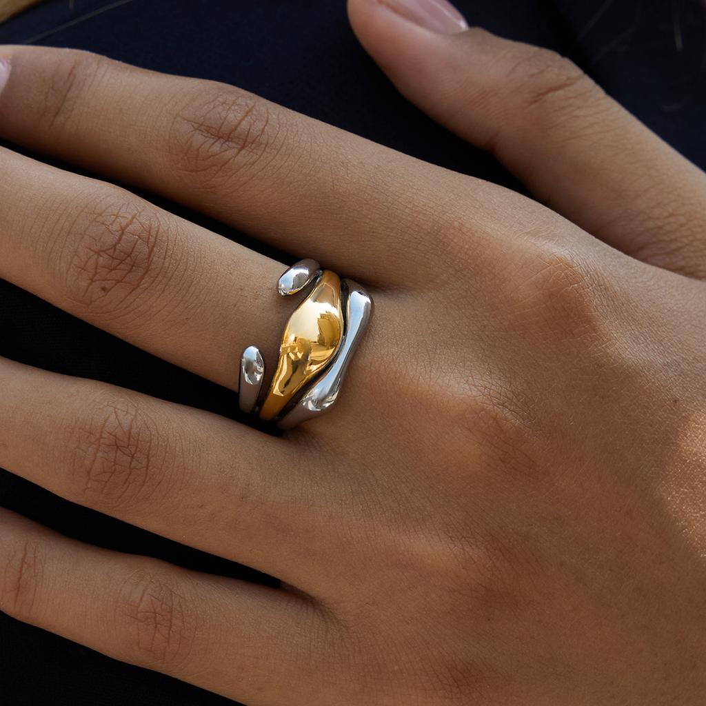 Yori 2025 Statement Stainless Steel Metal PVD Plated Geometric Cast Finger Ring Summer Jewelry Wholesale 2025 Gift