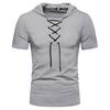 Men T-shirt Pure Color Lace-up Breathable Casual Summer Top for Daily Wear