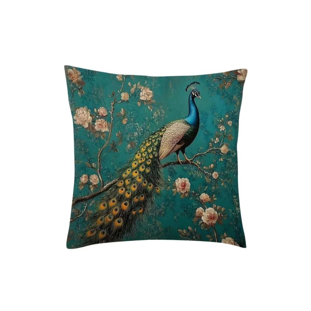 1Pc Luxury Living Room Peacock Pillow Cover, Polyester 2D Double-Sided Print, Vintage Teal Peacock Cushion, Perfect Gift For Bir