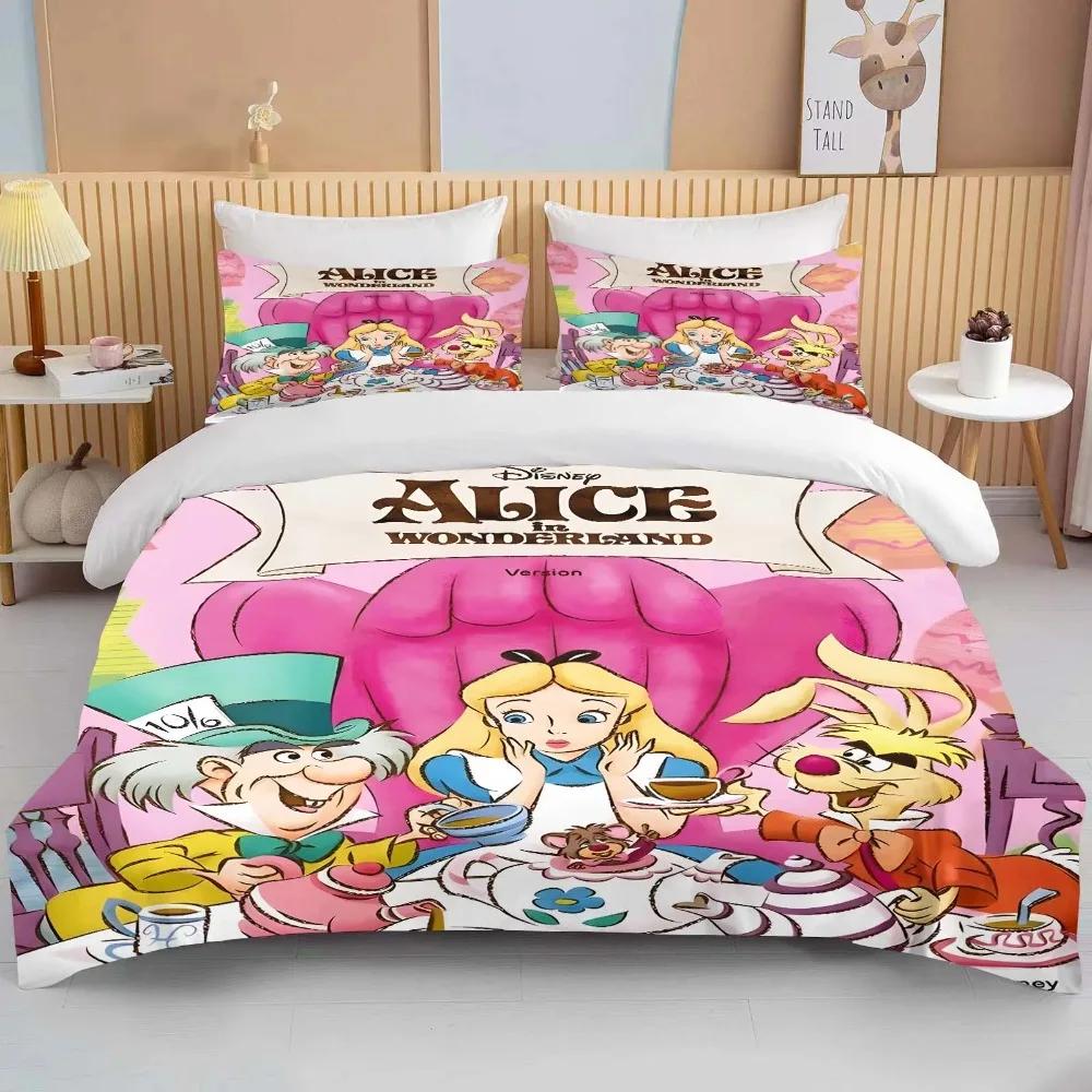 Alice In Wonderland Bedding Set Cartoon Baby 3 Pieces Set Bed Set King Size Pillowcase Adult Bed Cover Bedroom Bed Set Duvet