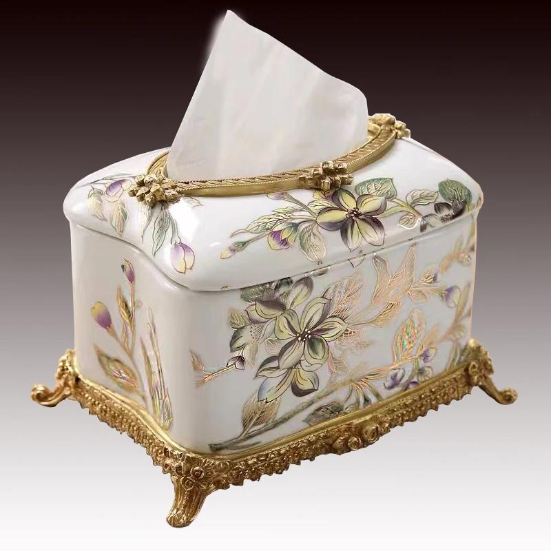 

Роскошная керамика с медной оболочкой из фарфора, коробка для салфеток, легкая роскошная вилла, мягкая ретро-инкрустация, медный ящик, украшение