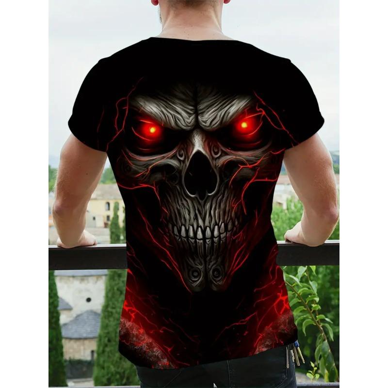 Large Men's Skull Pattern 3D Printed Men's Round Neck Short Sleeved T-shirt Summer Fashion T-shirt Casual and Comfortable Versatile Top