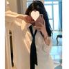 Women's Oversized Lazy Style Long Sleeve Shirt White Casual Blouse for Spring and Autumn, Loose Fit Comfortable Shirt , No Tie Included